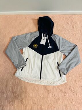 Nike Navy, Gray & White Hooded Windbreaker Jacket